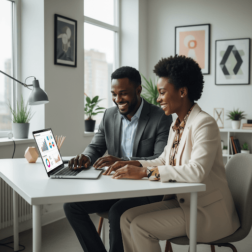 Partners collaborating on dashboard